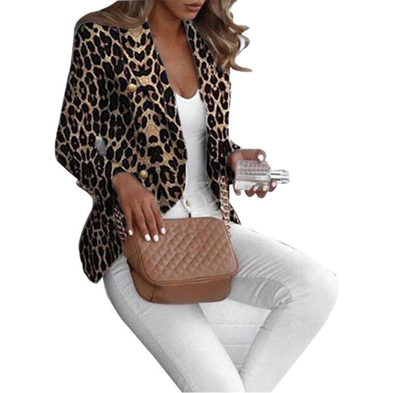 Women'S Fashion Slim Temperament Leopard Print Coat