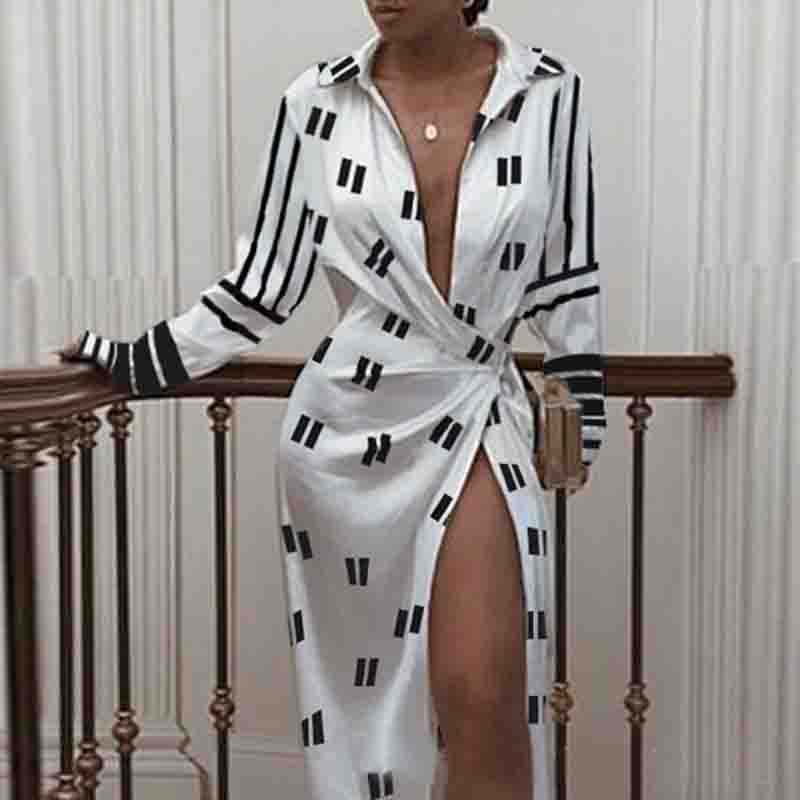 Design White Long Sleeve Print Dress