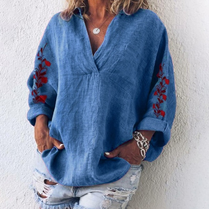 Loose Long Sleeve V-Neck Shirt