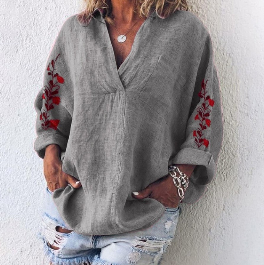 Loose Long Sleeve V-Neck Shirt
