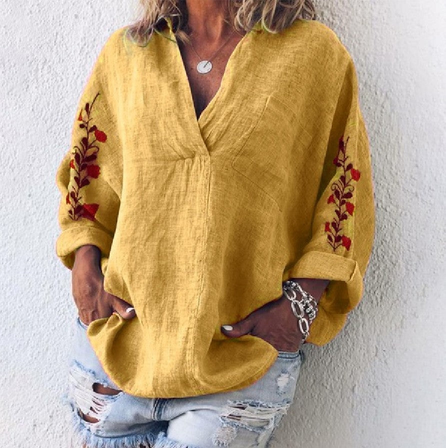 Loose Long Sleeve V-Neck Shirt