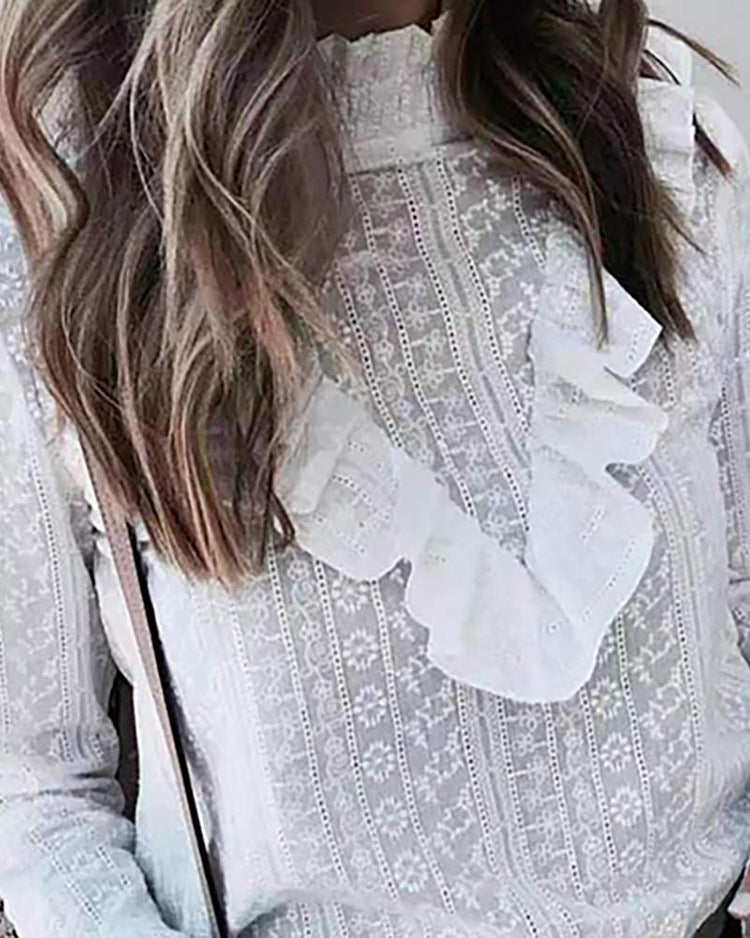 Fashion Sexy Casual Long-Sleeved Embroidered Shirt Top