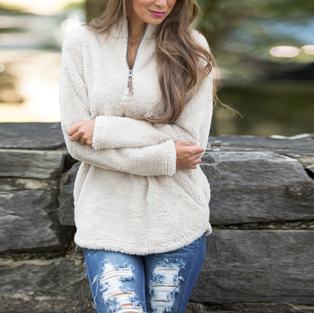 Sexy Fashion Zipper Long Sleeve V-Neck Sweater