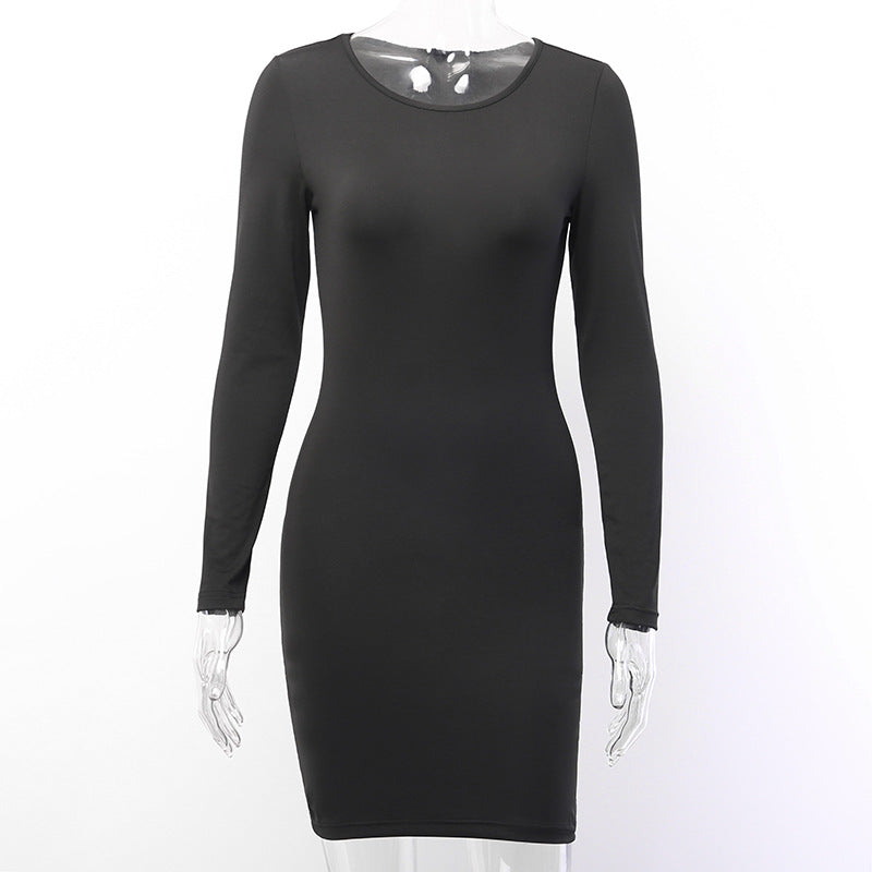 Stretch Slim Long Sleeve Round Collar Hip Dress