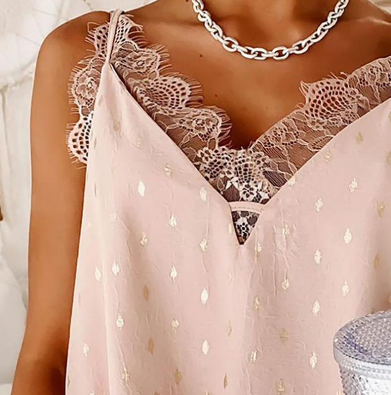Pink Lace Casual V-Neck Sling Top