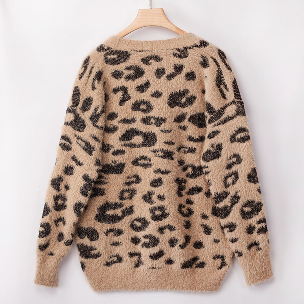 Long sleeve Leopard Print Furry Cardigan jacket