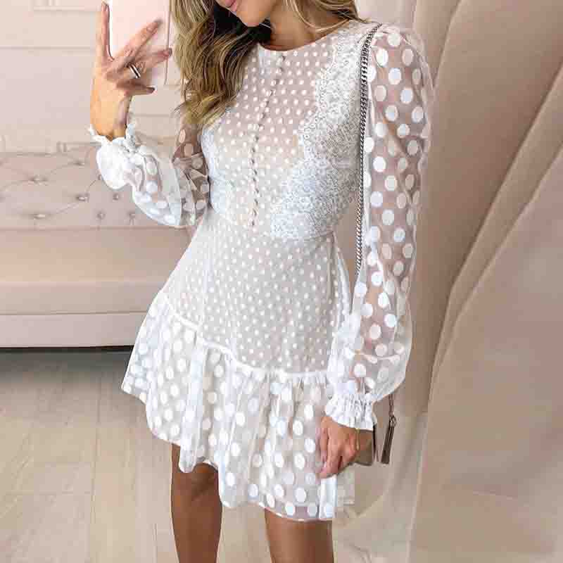 Fashion Stitching Lace Long Sleeve Dress