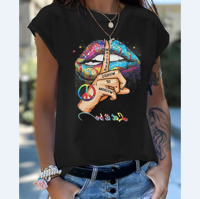 Pattern Round Neck Short Sleeve Printed T-Shirt
