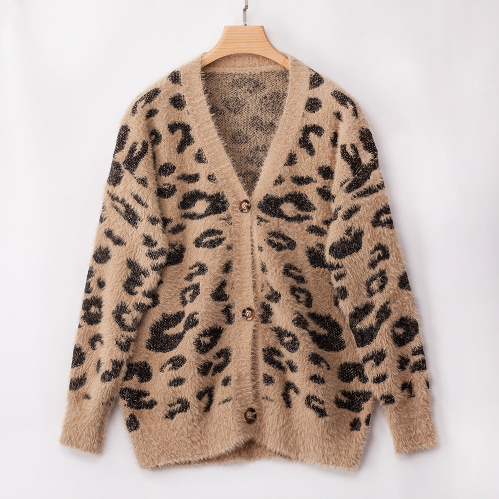 Long sleeve Leopard Print Furry Cardigan jacket