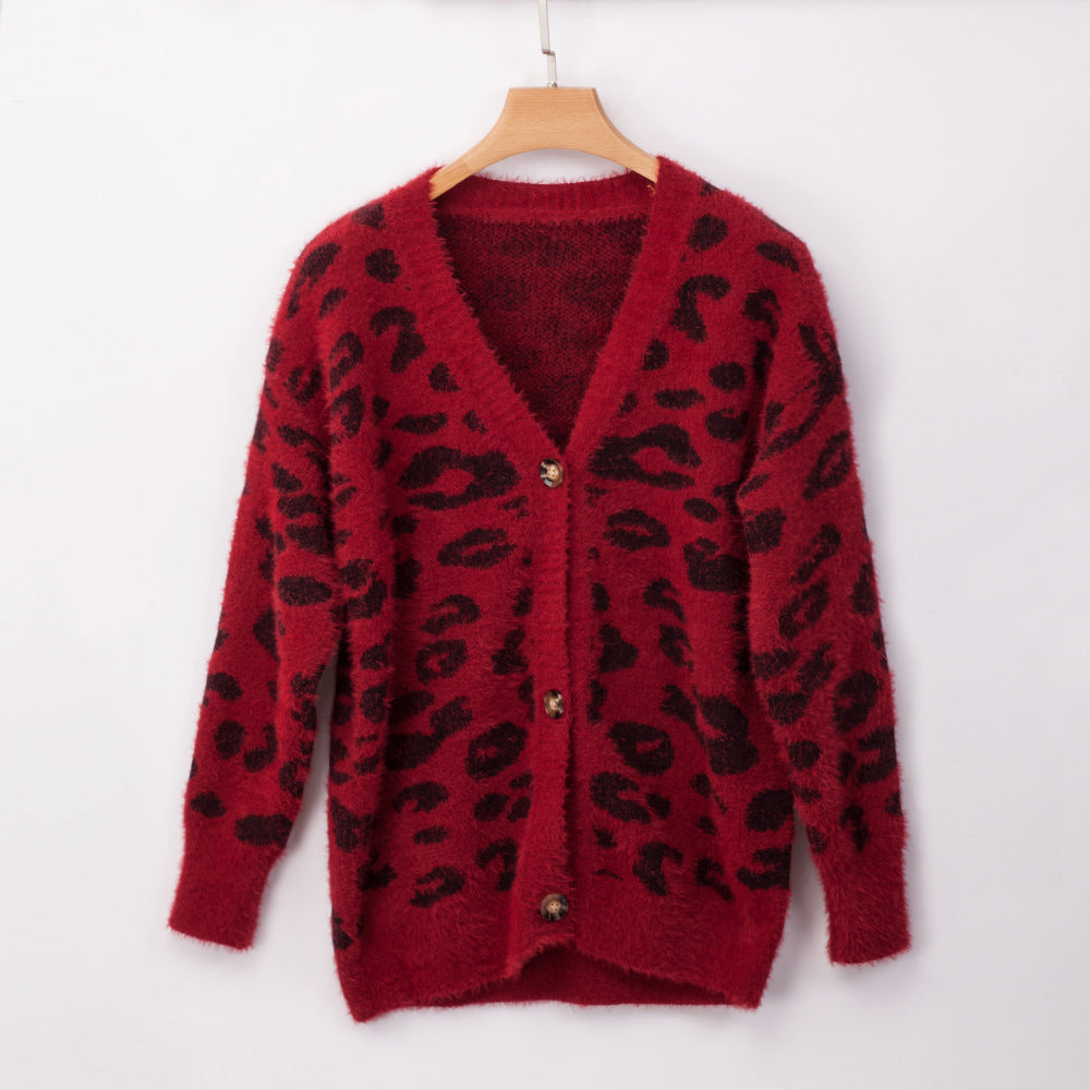 Long sleeve Leopard Print Furry Cardigan jacket