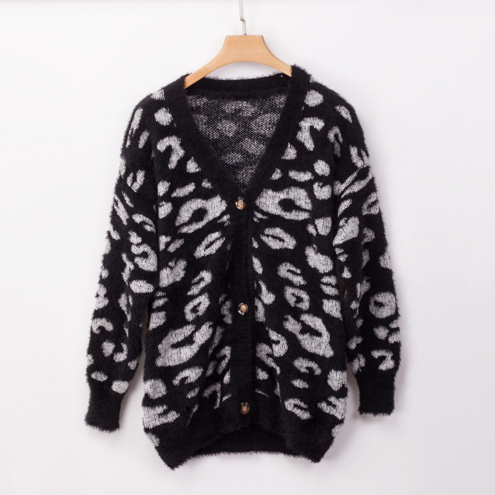 Long sleeve Leopard Print Furry Cardigan jacket