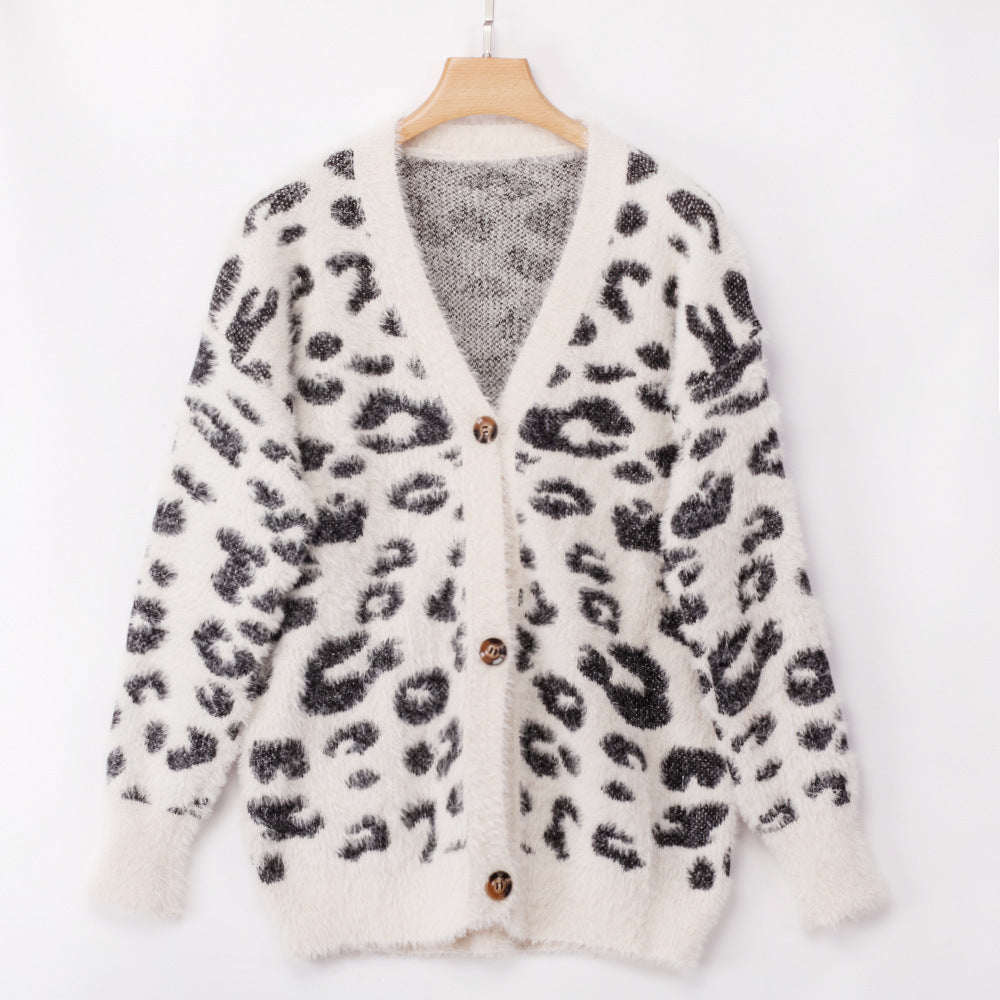 Long sleeve Leopard Print Furry Cardigan jacket