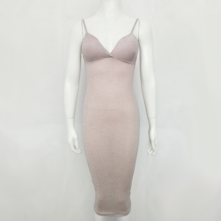 Women'S Solid Color Sling V-Neck Dress