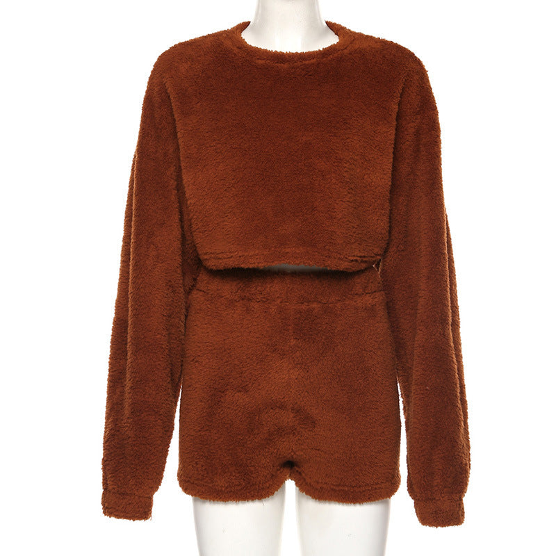 Casual Long Sleeve Round Neck Slim High Waist Two-piece Set