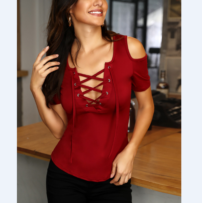 Sexy Solid Color Strapless Short Sleeve T-Shirt