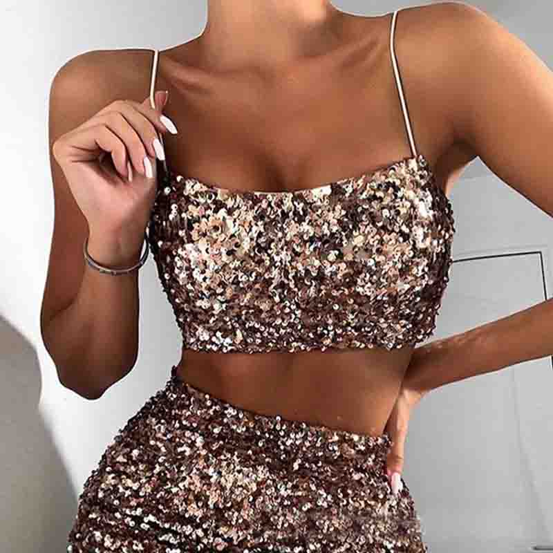 Sexy Sequins Sling Package Hip Two-Piece Set