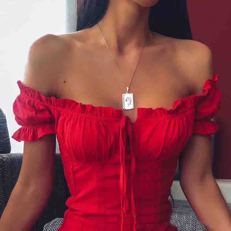 Sexy Word Shoulder Short Sleeve Dress