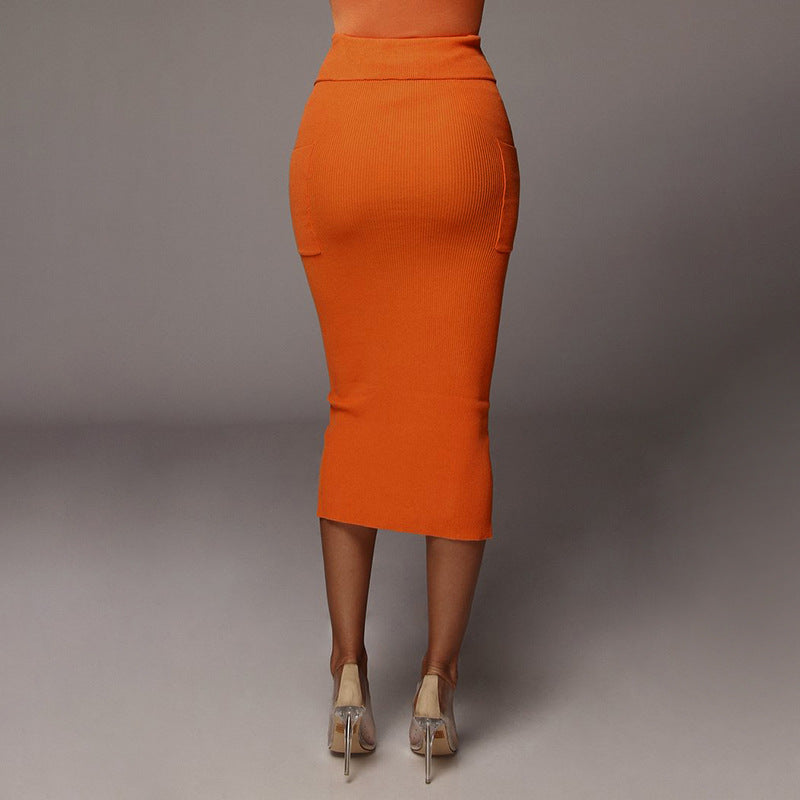 Solid Color Buckle Bag Hip Skirt