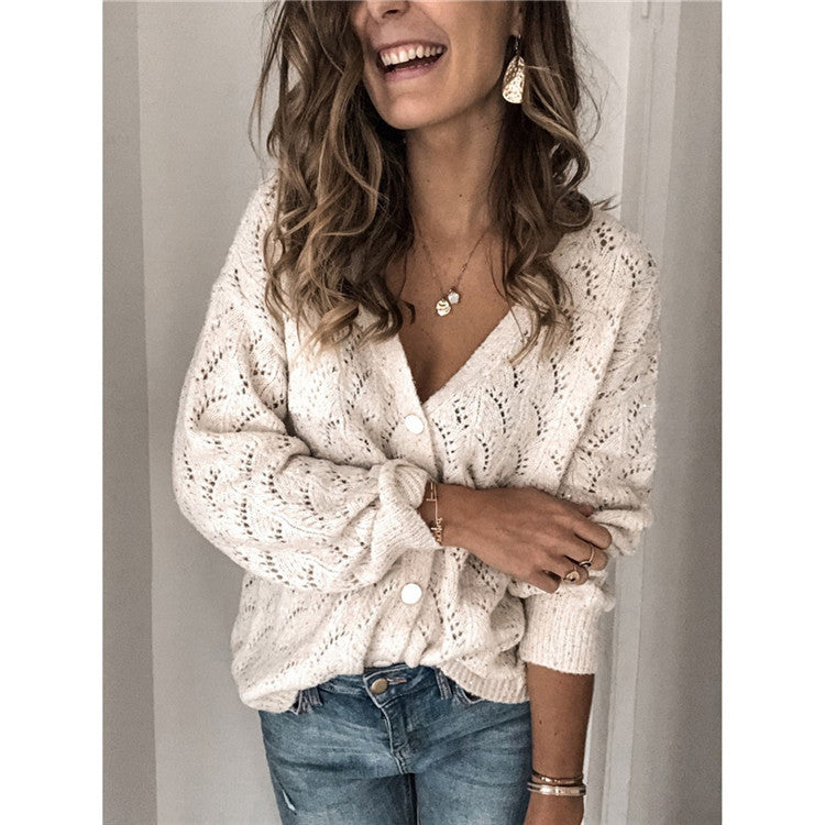 Fashion V-Neck Long-Sleeved Breasted Knit Cardigan Sweater Coat