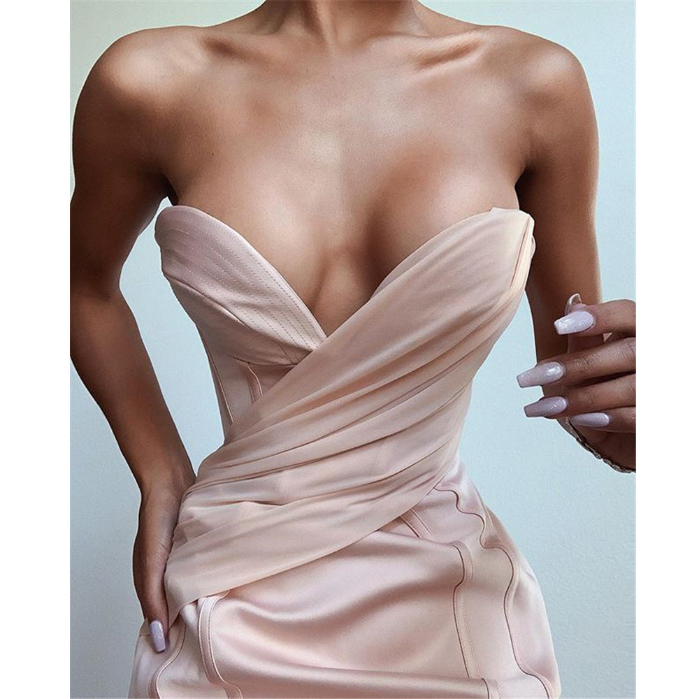 Chest Wrapped Strapless Sexy Package Hip Dress