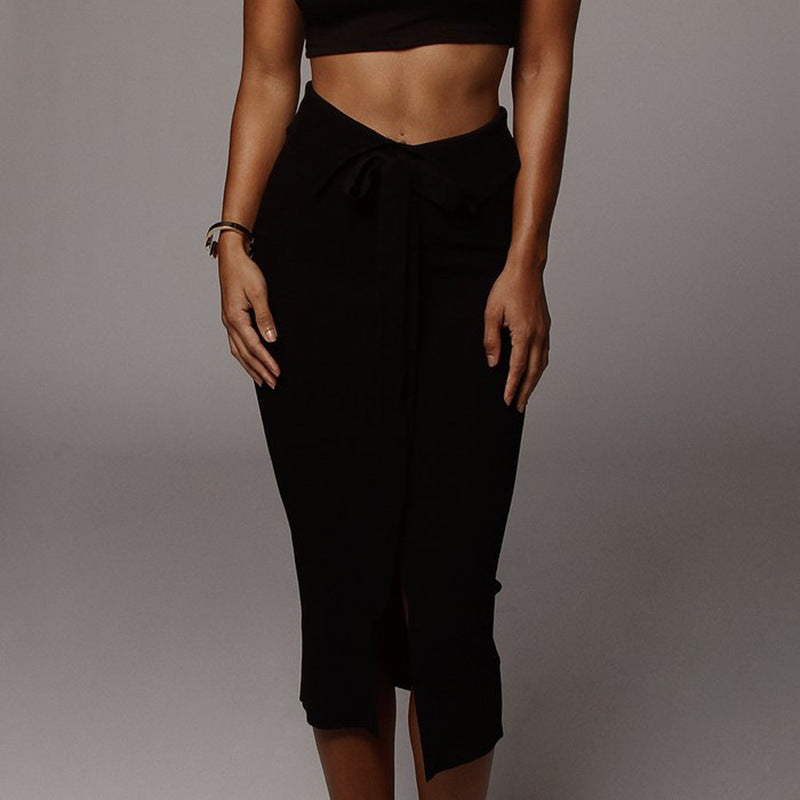 Solid Color Buckle Bag Hip Skirt