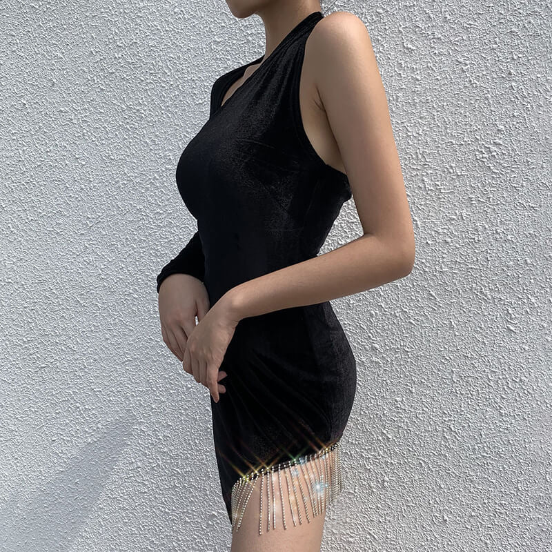 Irregular Solid Color Backless Dress