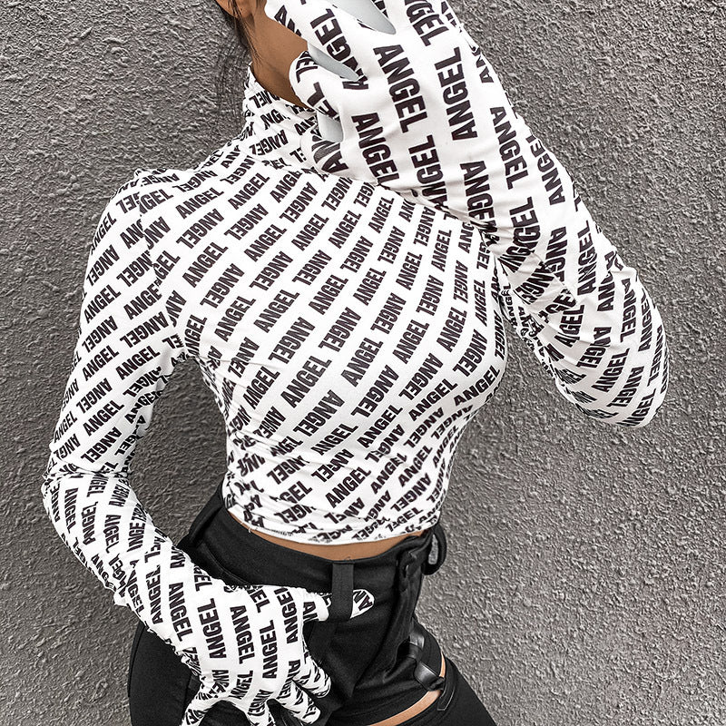 Letter Sexy Slim High-Necked T-Shirt