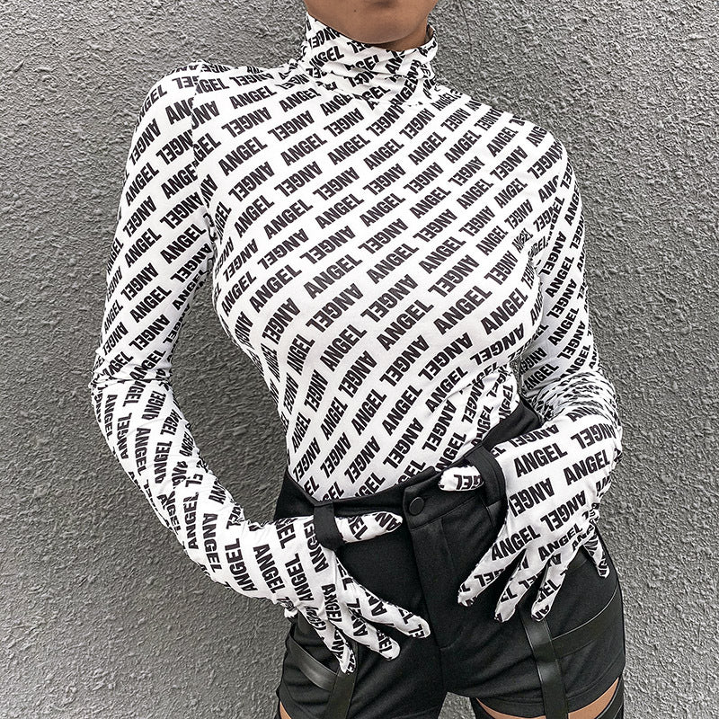 Letter Sexy Slim High-Necked T-Shirt