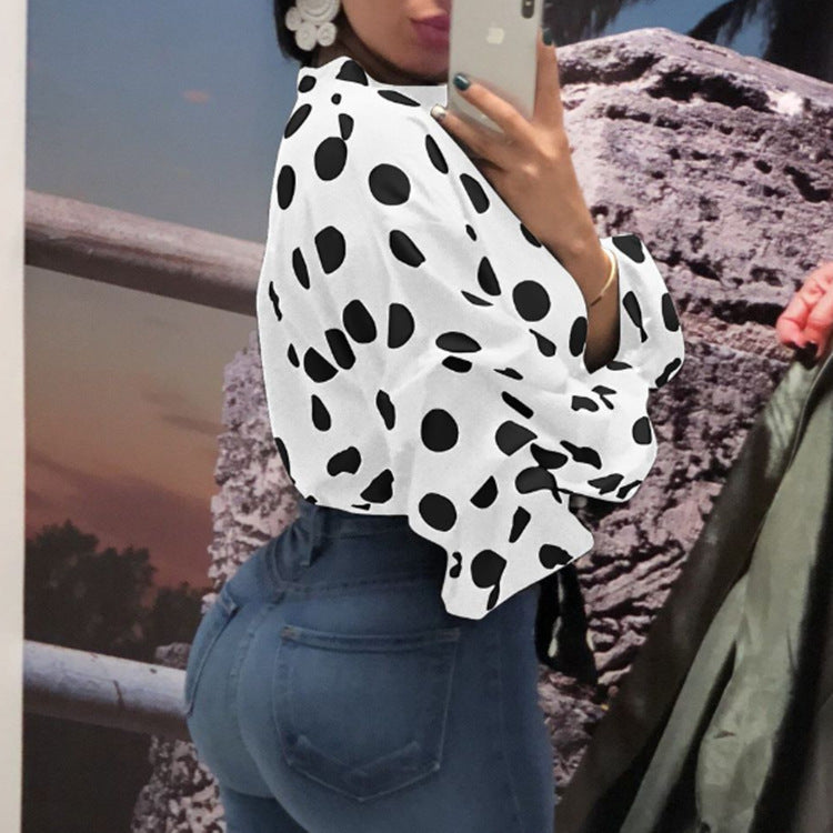 Polka Dot Print Bowknot Shirt