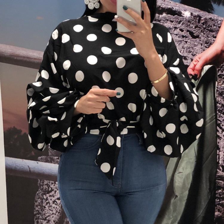 Polka Dot Print Bowknot Shirt