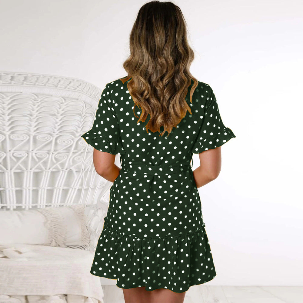 Fashion V-Neck Single-Breasted Short Sleeve Dress