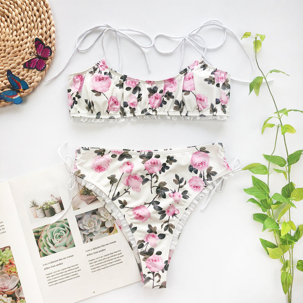 Floral Ruffled Bikini Swimsuit Set