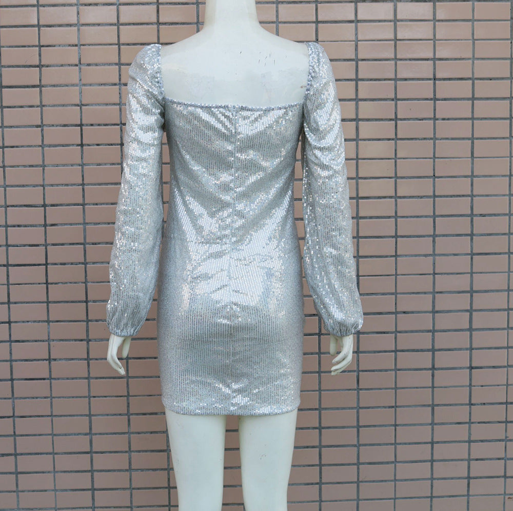 Sexy Long Sleeve Sequined Slim Hip Dress