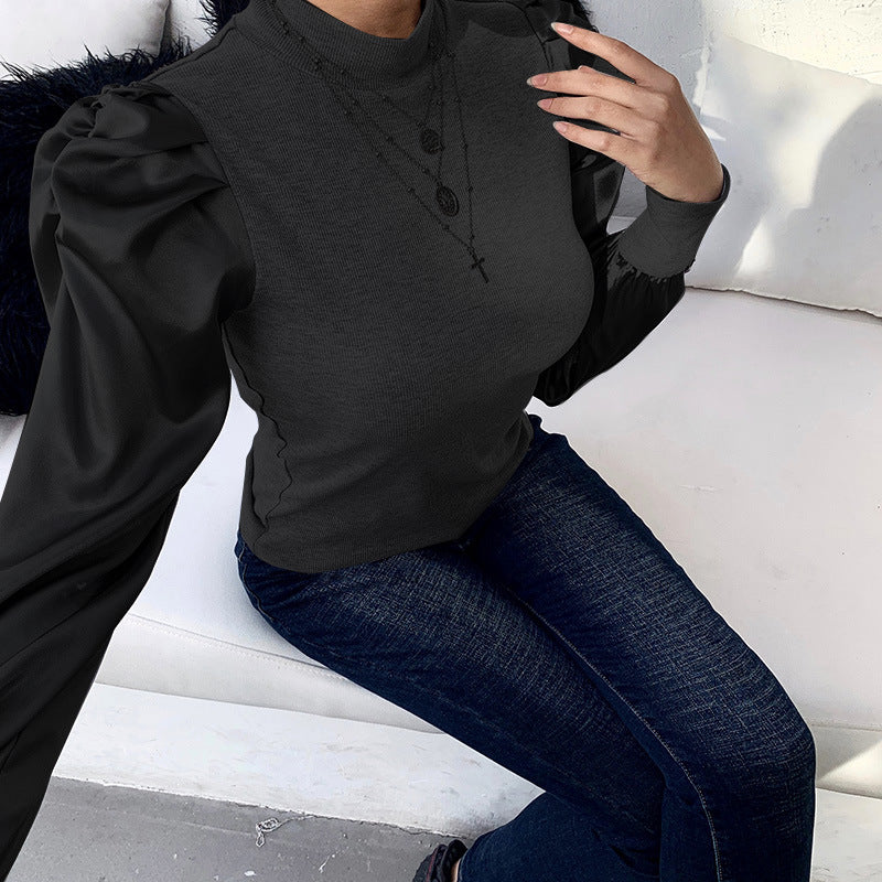 Round Neck Temperament Slim Long Sleeve Top