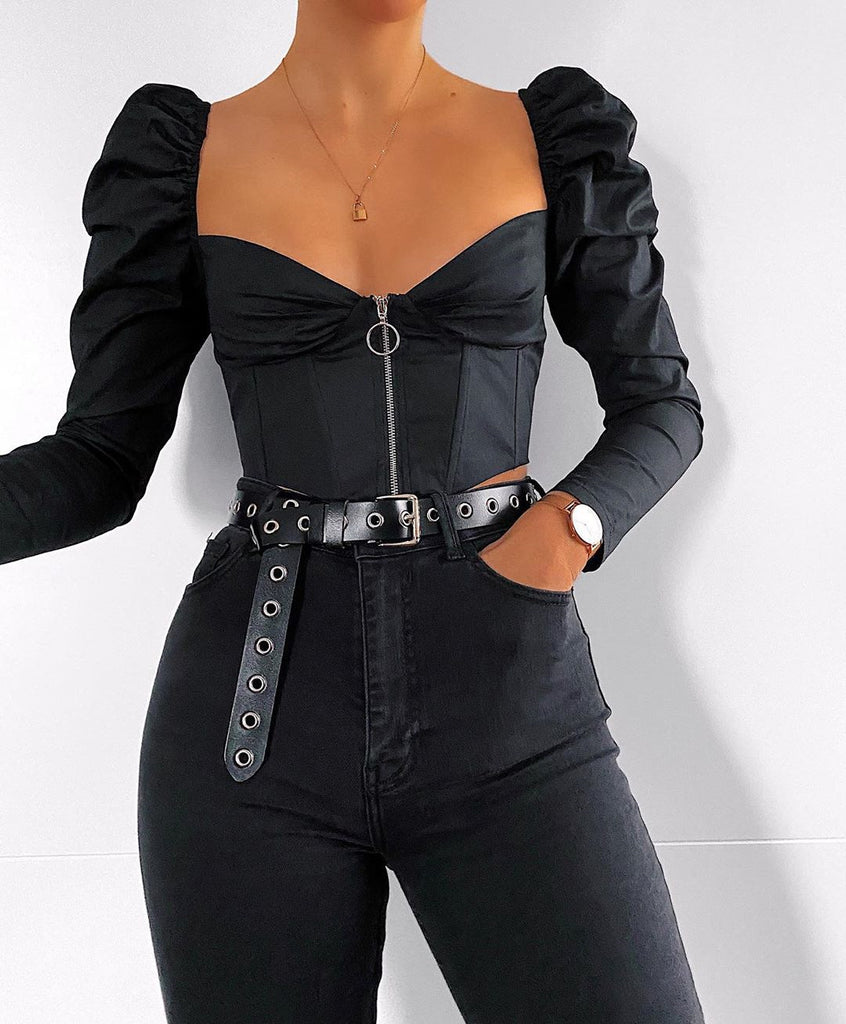 Sexy V-neck Puff Sleeve Long Sleeve Top