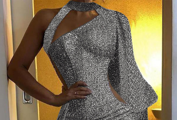 Irregular Sexy Long-Sleeved Sequined Dress