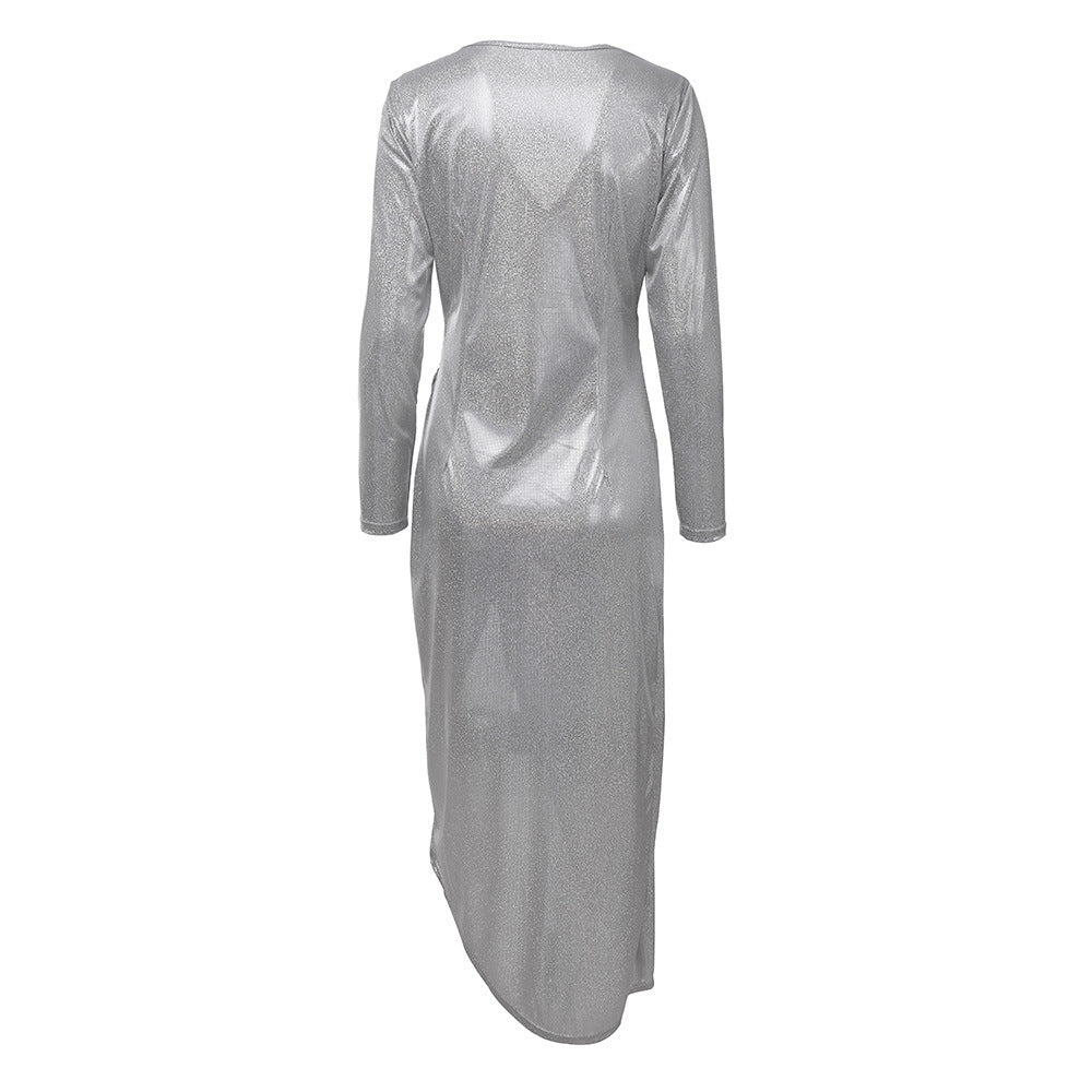 Deep V-Neck Long Sleeve Sexy Package Hip Dress