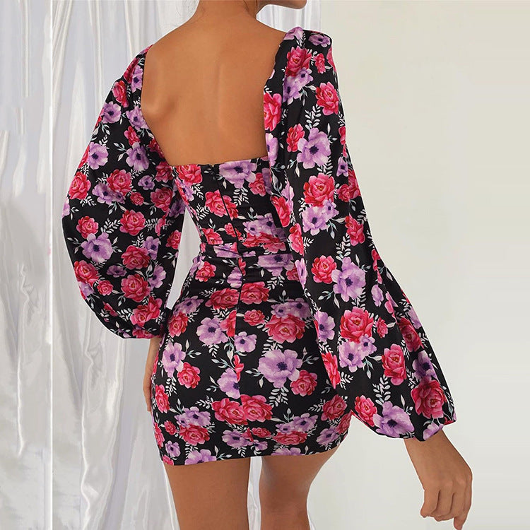 Irregular Fashion Print Sexy Package Hip Dress