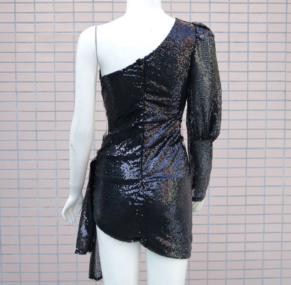 Slim Irregular Women'S Long Sleeve Sequin Dress