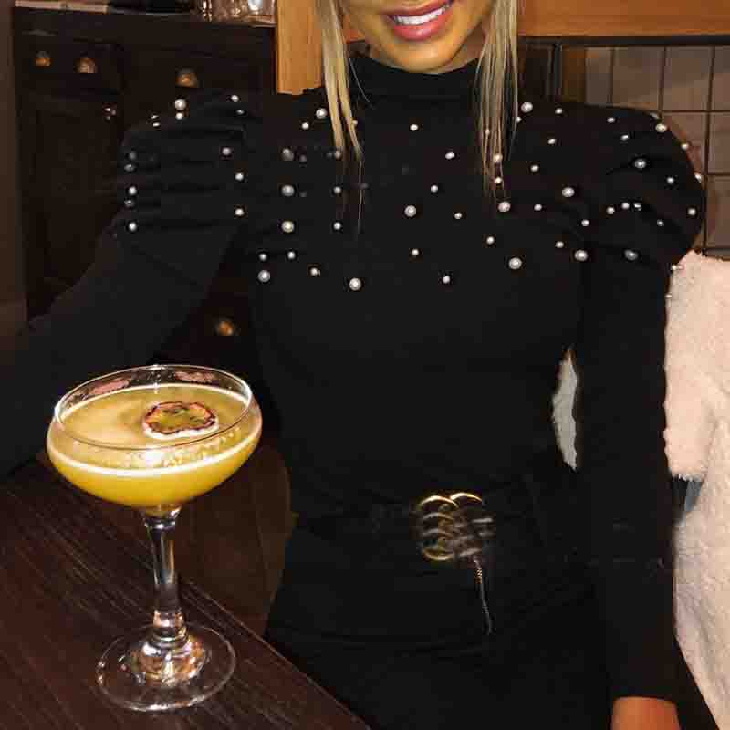 Fashion Ladies Beaded Bubble Long Sleeve Top