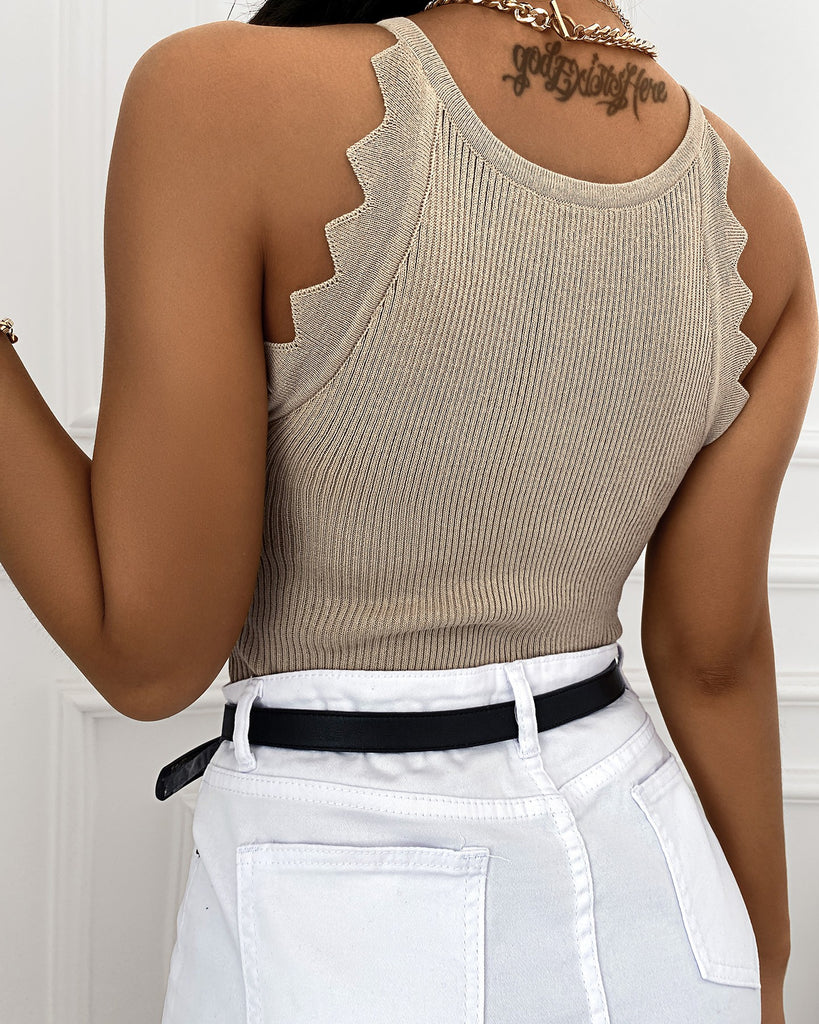 Round Neck Sexy Solid Color Sleeveless Top