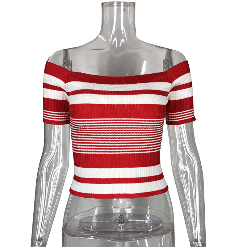 Backless Short Sleeve Stripes T-Shirts Top