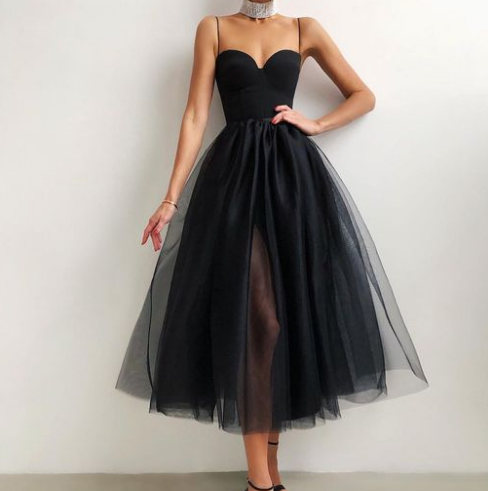 Retro Solid Color Mesh Sling Dress