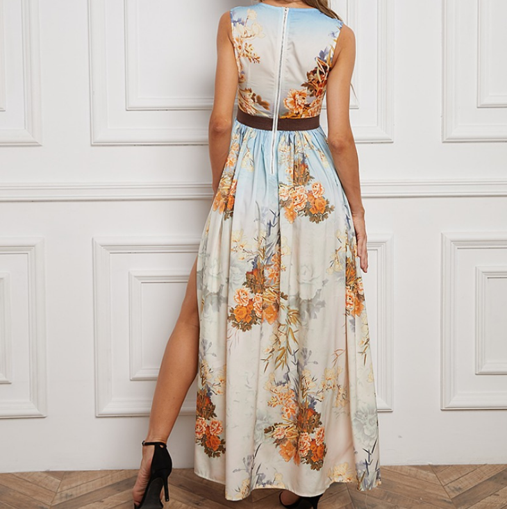 Temperament Printed High Waist Sleeveless Dress