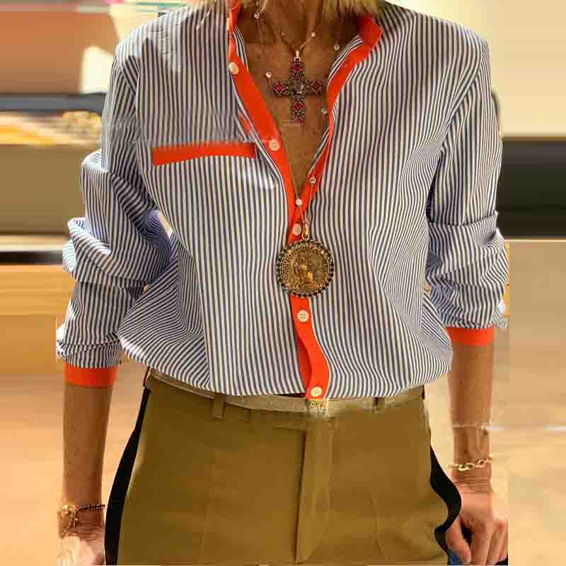 Long Sleeve Solid Color Striped Shirt
