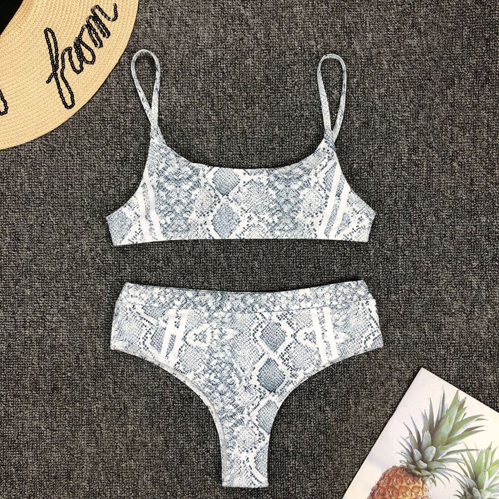 Sexy Snake Pattern Bikini Split Swimsuit