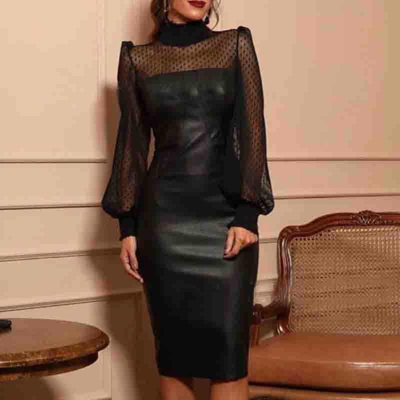 Black Mesh Splicing Tight Dress
