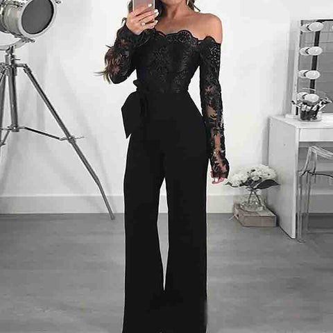 Design V-Neck Lace Jumpsuit