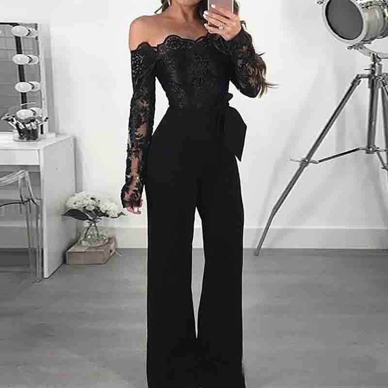 Casual One-Shoulder Lace Splicing Jumpsuit