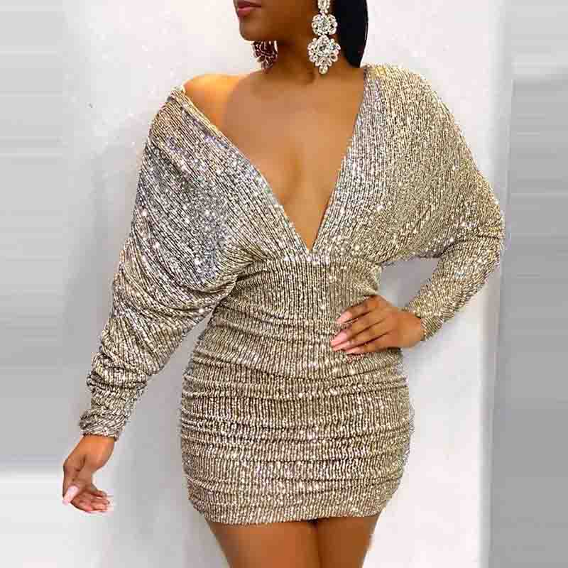 Sweet Women V-Neck Sequin Dress